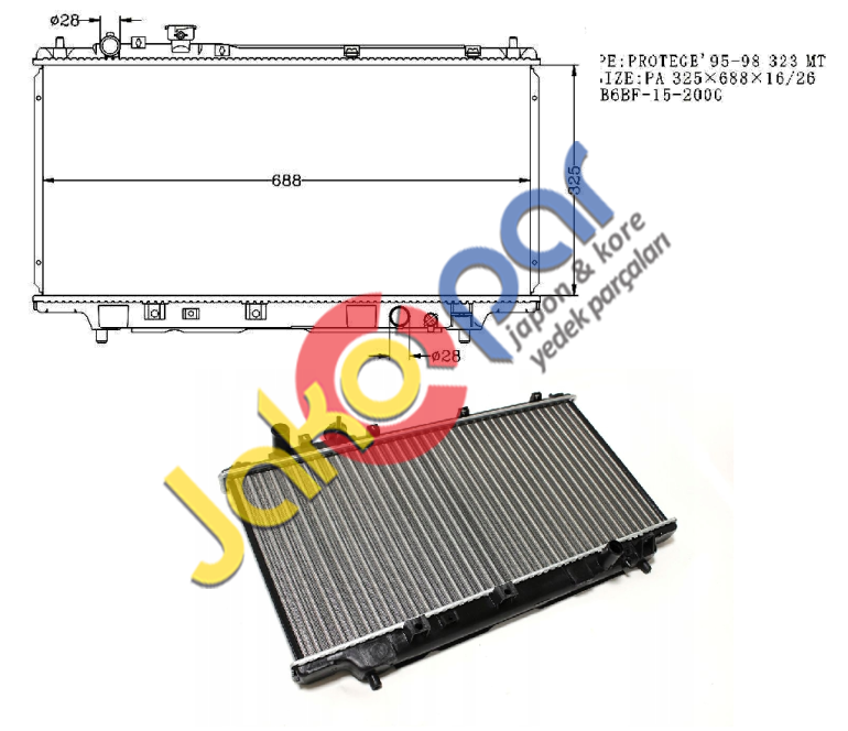 Mazda Lantis 323 1997-1999 Motor Su Radyatör ORJİNAL EŞDEĞER SIFIR AMBALAJ Manuel Vites